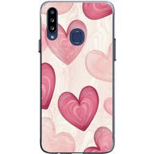 TechTree Samsung Galaxy A20S Uyumlu Çizgisel Pembe Kalp Baskılı Silikon Kılıf