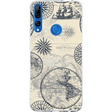 TechTree Honor 9x Uyumlu Vintage Dünya Haritası ve Pusula Baskılı Silikon Kılıf