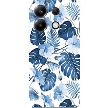 TechTree Poco X6 Pro Uyumlu Mavi Yaprak ve Çiçek Desenli Baskılı Silikon Kılıf