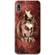 TechTree Samsung Galaxy A10 Uyumlu Göktürk Yazılı ve Bozkurt Desenli Baskılı Silikon Kılıf