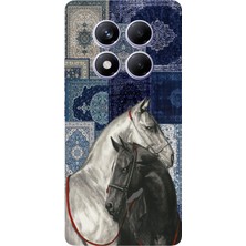 TechTree Redmi Note 14 Pro Plus Uyumlu Mavi Kilim Desenli Siyah ve Beyaz At Baskılı Silikon Kılıf