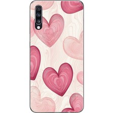 TechTree Samsung Galaxy A70 Uyumlu Çizgisel Pembe Kalp Baskılı Silikon Kılıf