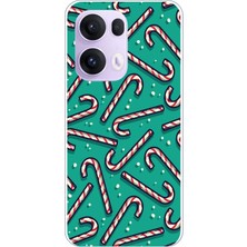 TechTree Oppo Reno 13 Pro Uyumlu Yılbaşı Ruhu Baston Şeker ve Kar Taneli Baskılı Silikon Kılıf