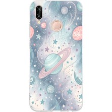 TechTree Huawei P20 Lite Uyumlu Soft Renkli Gezegenler Baskılı Silikon Kılıf