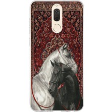 TechTree Huawei Mate 10 Lite Uyumlu Geleneksel Halı Motifli Siyah Beyaz At Baskılı Silikon Kılıf