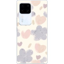 TechTree Vivo V30 Uyumlu Pastel Boya Bahçesi Çiçek ve Kalp Baskılı Silikon Kılıf
