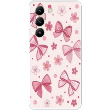 TechTree Vivo V30 Lite Uyumlu Pembe Fiyonk, Çiçek ve Puantiye Baskılı Silikon Kılıf