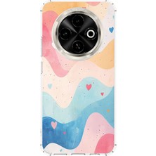 TechTree Tecno Spark 30C Uyumlu Pastel Renkli Dalgalı ve Kalp Baskılı Silikon Kılıf