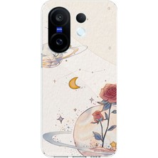 TechTree Vivo X200 Fe Uyumlu Gezegen, Yıldız ve Gül Baskılı Silikon Kılıf
