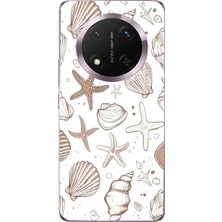 TechTree Honor Magic 7 Lite Uyumlu Kahverengi Deniz Yıldızı ve Kabuklu Baskılı Silikon Kılıf