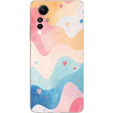 TechTree Redmi Note 12S Uyumlu Pastel Renkli Dalgalı ve Kalp Baskılı Silikon Kılıf