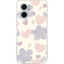 TechTree Redmi Note 11E Uyumlu Pastel Boya Bahçesi Çiçek ve Kalp Baskılı Silikon Kılıf