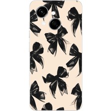 TechTree Tecno Spark Go 1 Uyumlu Siyah Fiyonk Kurdele Baskılı Silikon Kılıf
