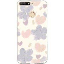 TechTree Huawei Y6 2018 - Honor 7A Uyumlu Pastel Boya Bahçesi Çiçek ve Kalp Baskılı Silikon Kılıf