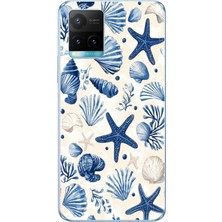 TechTree Vivo Y21S Uyumlu Mavi Deniz Kabuğu ve Yıldız Desenli Baskılı Silikon Kılıf