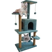 Feyza Design Y-01 Salıncaklı Yuvalı Kedi Tırmalama Oyun Evi Turkuaz