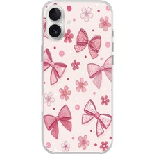 TechTree iPhone 16 Plus Uyumlu Pembe Fiyonk, Çiçek ve Puantiye Baskılı Silikon Kılıf