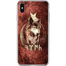 TechTree iPhone X-Xs Uyumlu Göktürk Yazılı ve Bozkurt Desenli Baskılı Silikon Kılıf
