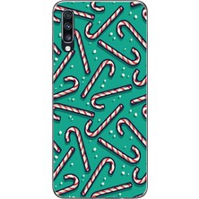 TechTree Samsung Galaxy A70 Uyumlu Yılbaşı Ruhu Baston Şeker ve Kar Taneli Baskılı Silikon Kılıf