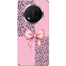 TechTree Honor Magic 7 Lite Uyumlu Pembe Leopar Desenli ve Kurdele Baskılı Silikon Kılıf