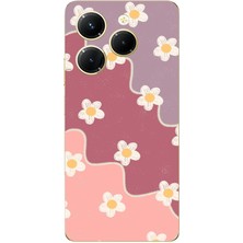 TechTree Tecno Spark 20 Pro Uyumlu Gül Kurusu ve Lila Tonlu Dalgalı Papatya Baskılı Silikon Kılıf