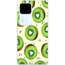 TechTree Vivo V30 Uyumlu Yeşil Kivi Dilimleri ve Kalp Çekirdek Baskılı Silikon Kılıf