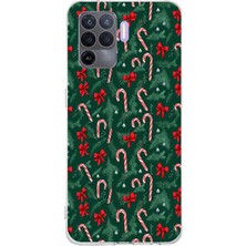 TechTree Oppo Reno 5 Lite Uyumlu Yılbaşı Çam Ağacı ve Baston Şeker Baskılı Silikon Kılıf