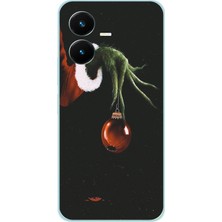 TechTree Vivo Y22 Uyumlu Grinch Yeşil El ve Kırmızı Yılbaşı Topu Baskılı Silikon Kılıf