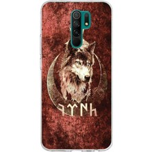 TechTree Redmi 9 Uyumlu Göktürk Yazılı ve Bozkurt Desenli Baskılı Silikon Kılıf