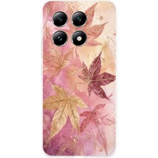 TechTree Xiaomi Mi 14T Pro Uyumlu Pembe ve Bordo Tonlu Yaprak Baskılı Silikon Kılıf