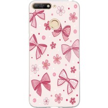 TechTree Huawei Y6 2018 - Honor 7A Uyumlu Pembe Fiyonk, Çiçek ve Puantiye Baskılı Silikon Kılıf