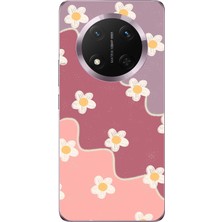 TechTree Honor Magic 7 Lite Uyumlu Gül Kurusu ve Lila Tonlu Dalgalı Papatya Baskılı Silikon Kılıf