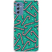 TechTree Samsung Galaxy M52 Uyumlu Yılbaşı Ruhu Baston Şeker ve Kar Taneli Baskılı Silikon Kılıf