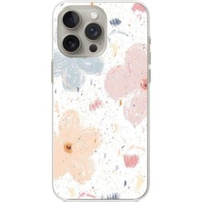 TechTree iPhone 15 Pro Uyumlu Pastel Soyut Çiçek ve Leke Desenli Baskılı Silikon Kılıf