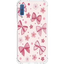 TechTree Samsung Galaxy A7 2018 Uyumlu Pembe Fiyonk, Çiçek ve Puantiye Baskılı Silikon Kılıf