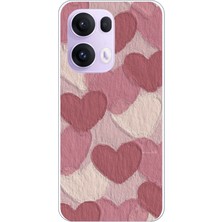 TechTree Oppo Reno 13 Pro Uyumlu Pastel Gül Kurusu ve Pembe Kalpli Baskılı Silikon Kılıf