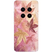 TechTree Honor Magic 7 Pro Uyumlu Pembe ve Bordo Tonlu Yaprak Baskılı Silikon Kılıf