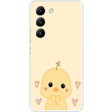 TechTree Vivo V30 Lite Uyumlu Sevimli Civciv ve Kalp Desenli Baskılı Silikon Kılıf