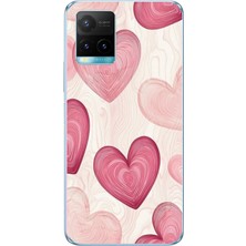 TechTree Vivo Y21S Uyumlu Çizgisel Pembe Kalp Baskılı Silikon Kılıf