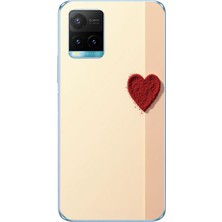 TechTree Vivo Y21S Uyumlu Krem Zeminli Kırmızı Kalp Baskılı Silikon Kılıf