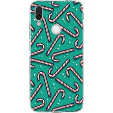 TechTree Redmi Note 7-7 Pro Uyumlu Yılbaşı Ruhu Baston Şeker ve Kar Taneli Baskılı Silikon Kılıf