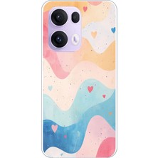 TechTree Oppo Reno 13 Pro Uyumlu Pastel Renkli Dalgalı ve Kalp Baskılı Silikon Kılıf