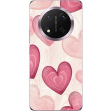 TechTree Honor Magic 7 Lite Uyumlu Çizgisel Pembe Kalp Baskılı Silikon Kılıf