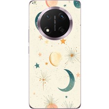 TechTree Honor Magic 7 Lite Uyumlu Krem Zeminli Ay ve Yıldız Baskılı Silikon Kılıf