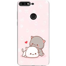 TechTree Huawei Y7 2018 - Honor 7c Uyumlu Sevimli ve Remontik Kediler Baskılı Silikon Kılıf