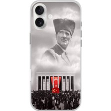 TechTree iPhone 16 Plus Uyumlu Bulutların Üzerindeki Lider Kalpaklı Atatürk Baskılı Silikon Kılıf