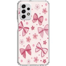 TechTree Samsung Galaxy A73 Uyumlu Pembe Fiyonk, Çiçek ve Puantiye Baskılı Silikon Kılıf