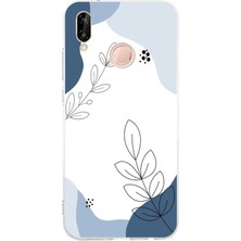 TechTree Huawei P20 Lite Uyumlu Mavi Huzur Şekiller ve Botanik Çizgiler Baskılı Silikon Kılıf