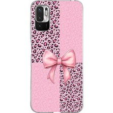 TechTree Redmi Note 10 5g Uyumlu Pembe Leopar Desenli ve Kurdele Baskılı Silikon Kılıf