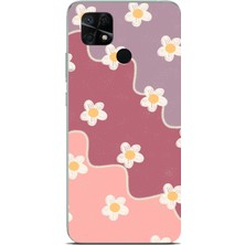 TechTree Redmi 10C - Poco C40 Uyumlu Gül Kurusu ve Lila Tonlu Dalgalı Papatya Baskılı Silikon Kılıf